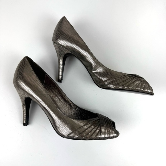 Adrianna Papell Women's 8.5 Silver Sparkling Heels Open Toe Party Stiletto Shoes - Picture 4 of 11